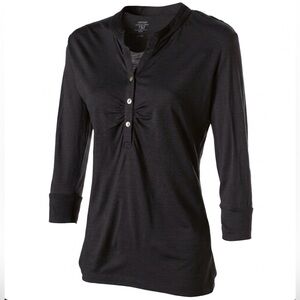 Icebreaker Superfine 150 Henley Lite Top 3/4 Sleeve Black , size XS